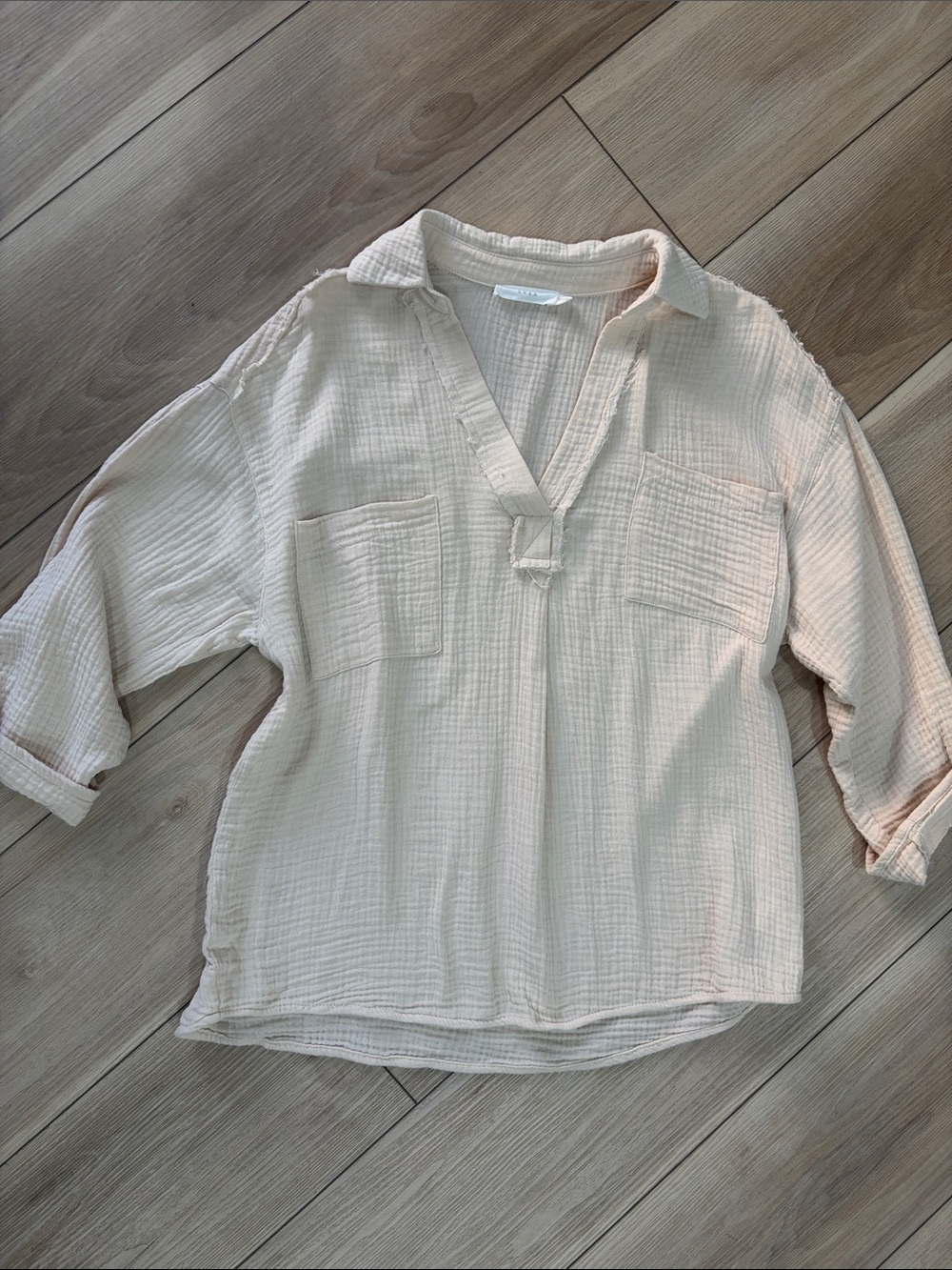 Lush Cream Gauze V-Neck Button-Tab Tunic